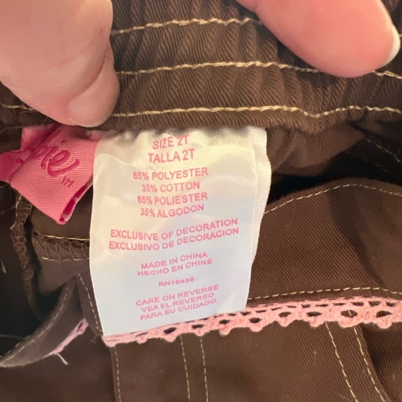 Y2K Barbie Chocolate Brown Kids Shorts with Pink Stitching 2008 2T Girls - Picture 6 of 7